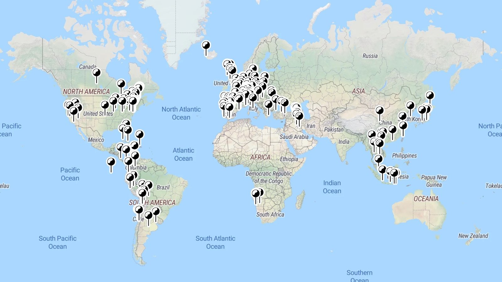 Carte des pays visités par Geneviève
